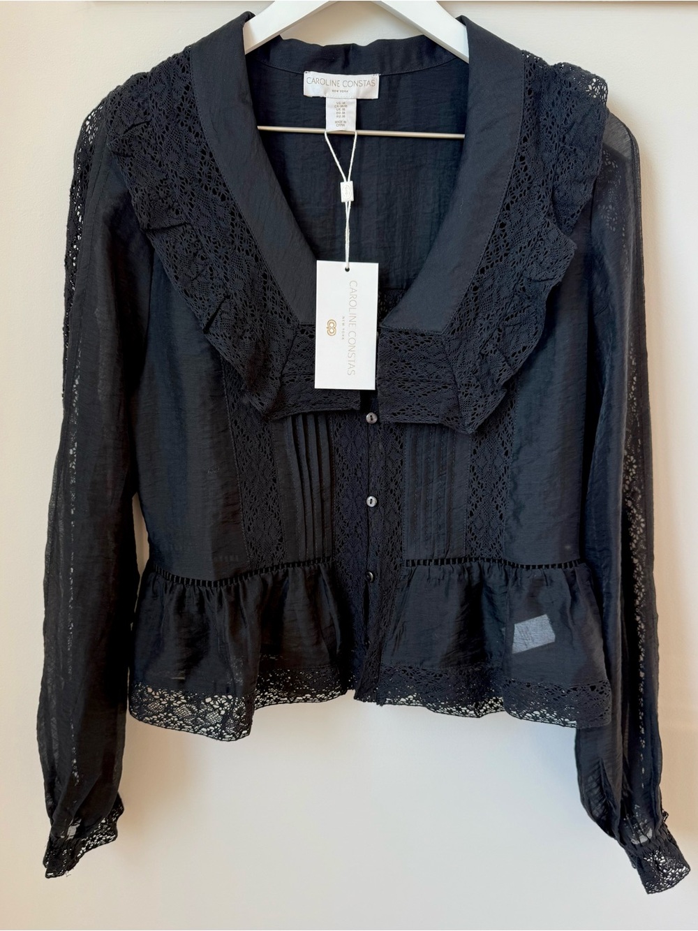 NWT Caroline Constas Plaid Lace Blouse (Size M)